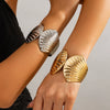 Metal Scallop Spring Open Bracelet With Electroplating Exaggerated Shell And Wide Striped Design Personalized Style
