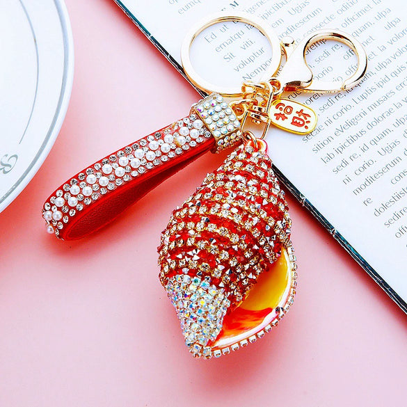 Metal Shell Pearl Conch Car Keychain With Diamond Encrustment For Men And Women As Bag Pendant And Gift