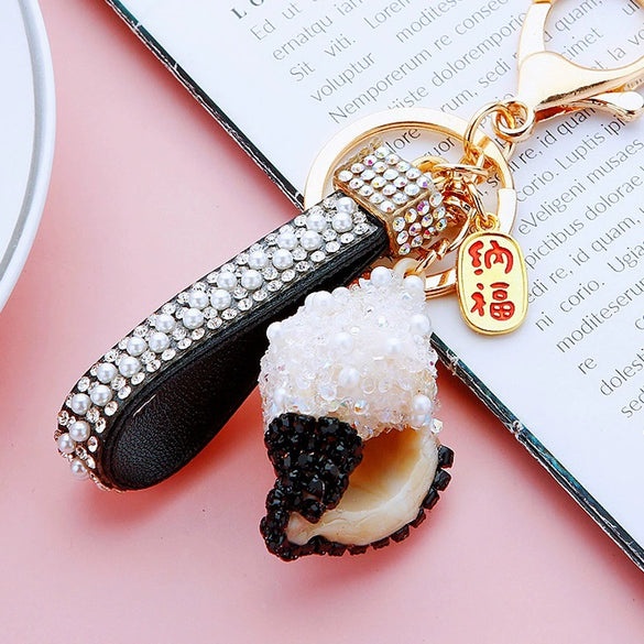 Metal Shell Pearl Conch Car Keychain With Diamond Encrustment For Men And Women As Bag Pendant And Gift