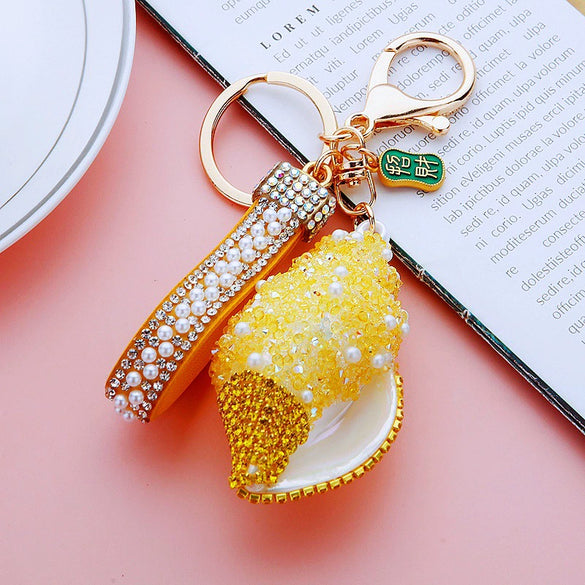 Metal Shell Pearl Conch Car Keychain With Diamond Encrustment For Men And Women As Bag Pendant And Gift