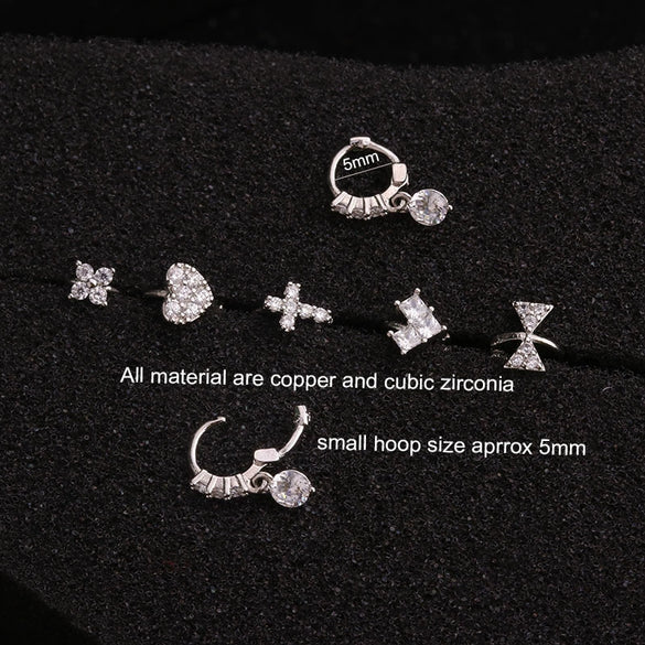 Metal Small Earrings For Cartilage Piercing Inlaid With Zircon And Flower Pattern For Women