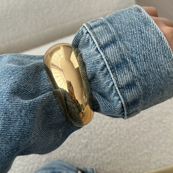 Metal Smooth Spring Buckle Bracelet With Knock Pattern And Electroplating For Women