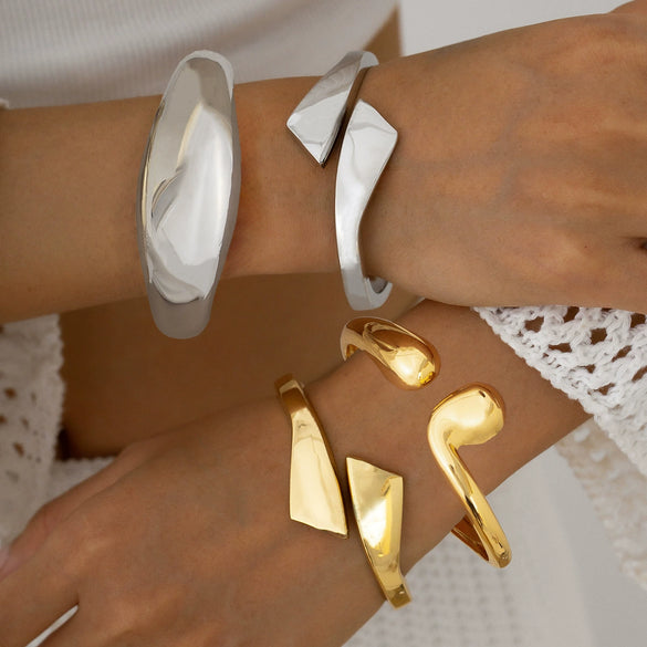 Metal Smooth Water Drop Hug Bracelet Electroplated Fashion Ins Style Spring Buckle Open