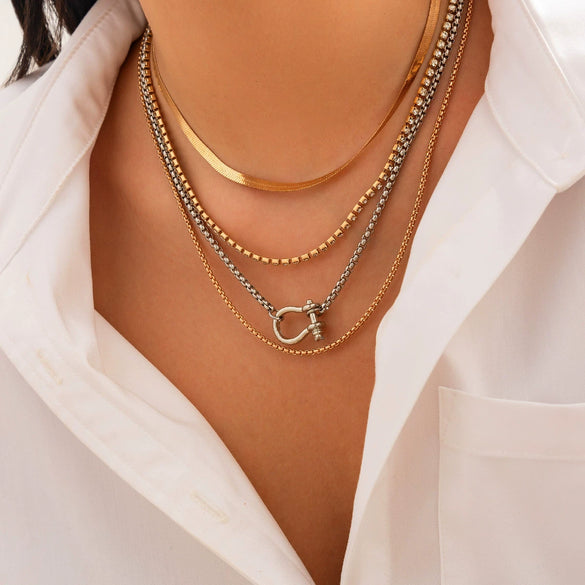 Metal Snake Bone Chain Geometric Style Necklace For Women Electroplated