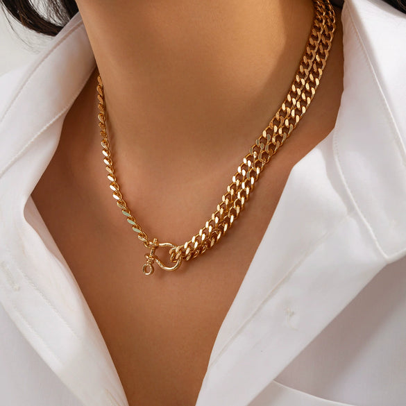 Metal Snake Bone Chain Geometric Style Necklace For Women Electroplated