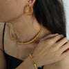 Metal Snake Pattern Earrings And Necklaces Set 316L Stainless Steel Retro Style
