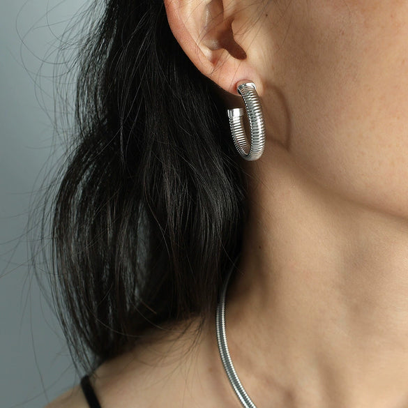 Metal Snake Pattern Earrings And Necklaces Set 316L Stainless Steel Retro Style