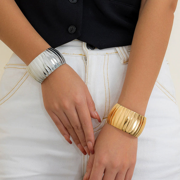 Metal Snake Stripe Wide Open Bracelet For Women Niche Style Electroplated