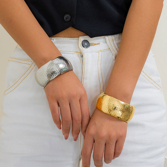 Metal Snake Stripe Wide Open Bracelet For Women Niche Style Electroplated