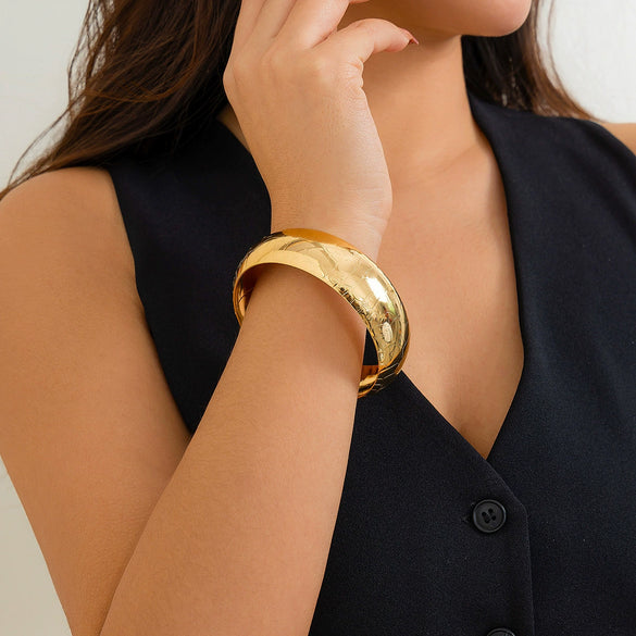 Metal Snake Stripe Wide Open Bracelet For Women Niche Style Electroplated