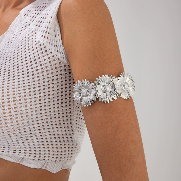 Metal Splicing Sunflower Arm Bracelet Highend Retro Electroplated For Women