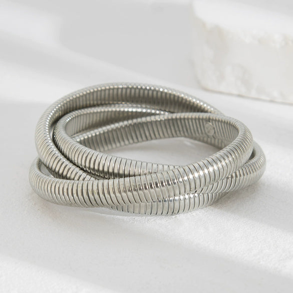 Metal Spring Bracelet Punk Stacked Multilayer Geometric Ins Style For Women With Big Pearl And Electroplating