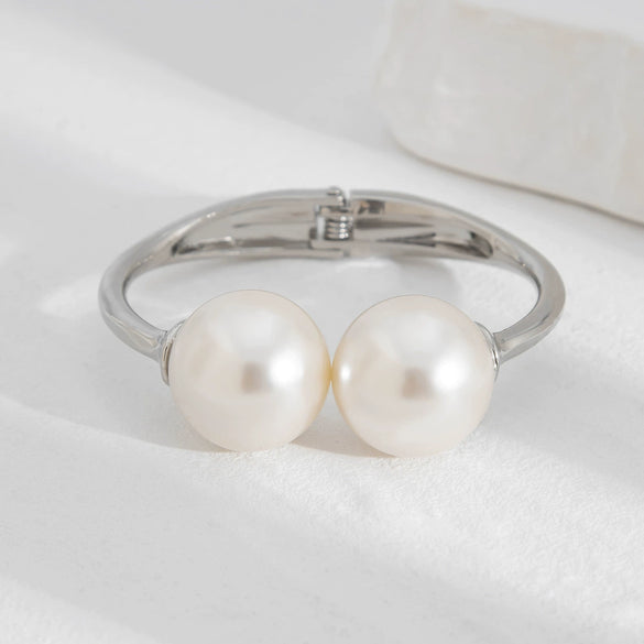 Metal Spring Bracelet Punk Stacked Multilayer Geometric Ins Style For Women With Big Pearl And Electroplating
