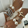 Metal Spring Bracelet Punk Stacked Multilayer Geometric Ins Style For Women With Big Pearl And Electroplating