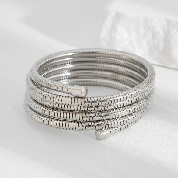 Metal Spring Bracelet Punk Stacked Multilayer Geometric Ins Style For Women With Big Pearl And Electroplating