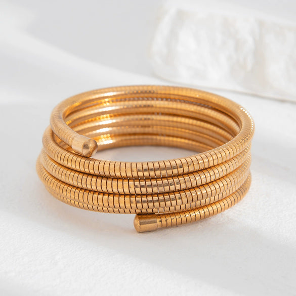 Metal Spring Bracelet Punk Stacked Multilayer Geometric Ins Style For Women With Big Pearl And Electroplating