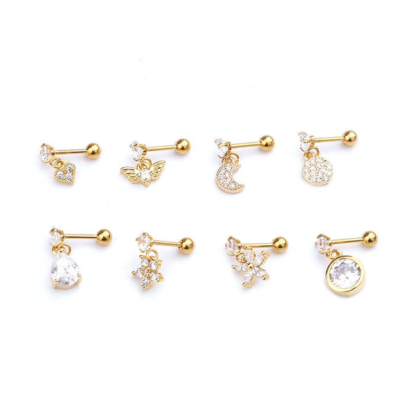 Metal Stainless Steel Heart Shaped Inlaid Zircon Cartilage Earrings