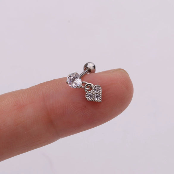 Metal Stainless Steel Heart Shaped Inlaid Zircon Cartilage Earrings