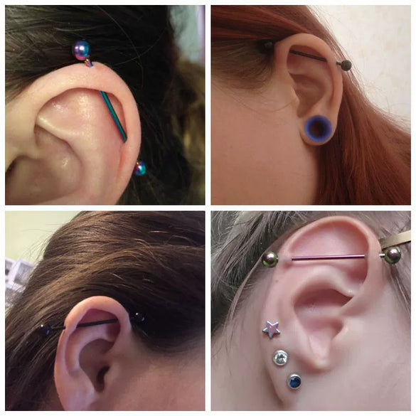 Metal Star Industrial Barbell Crossbar Straight Bar Electroplated Earrings
