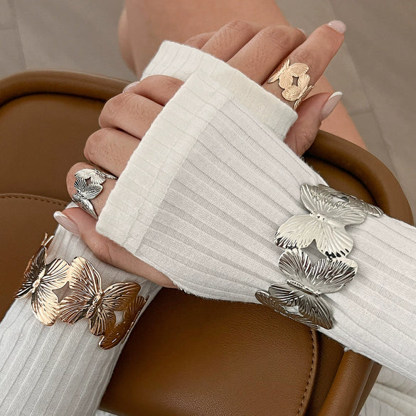 Metal Starfish Butterfly Opening Bracelet With Electroplating Design
