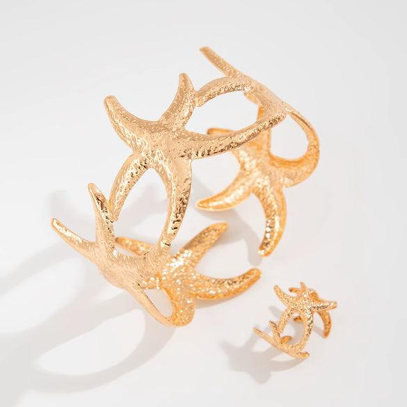 Metal Starfish Butterfly Opening Bracelet With Electroplating Design