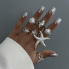 Metal Starfish Scallop Geometric Open Bracelet Set For Women With Electroplating