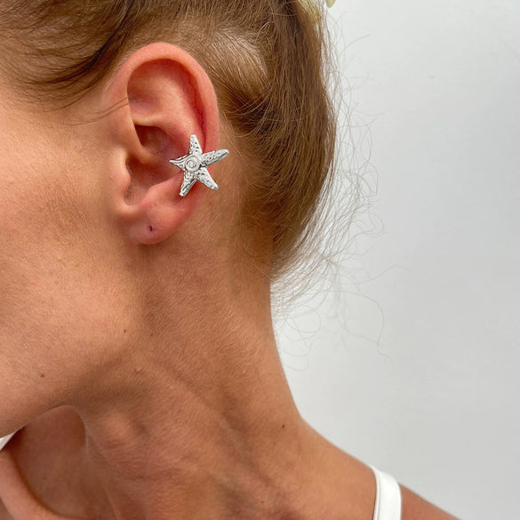 Metal Starfish Shell Cshaped Ear Clip And Flower Moon Earrings With Electroplating Star And Flower Pattern For Women