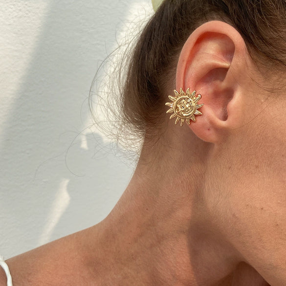 Metal Starfish Shell Cshaped Ear Clip And Flower Moon Earrings With Electroplating Star And Flower Pattern For Women