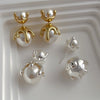 Metal Stud Earrings Copper S925 Silver Needle Pearl Inlaid Geometric Style For Women