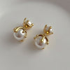 Metal Stud Earrings Copper S925 Silver Needle Pearl Inlaid Geometric Style For Women