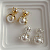 Metal Stud Earrings Copper S925 Silver Needle Pearl Inlaid Geometric Style For Women