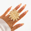 Metal Sunflower Leaf Moon Imitation Pearl Ring Geometric Flower Style Electroplated For Women