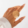 Metal Sunflower Leaf Moon Imitation Pearl Ring Geometric Flower Style Electroplated For Women