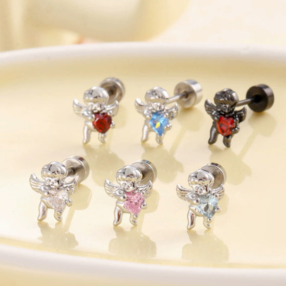 Metal Sweet Heart Shape Zircon Earrings For Women