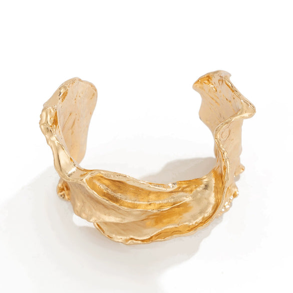 Metal Threedimensional Leaf Open Bracelet With Electroplating Design