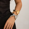 Metal Threedimensional Leaf Open Bracelet With Electroplating Design