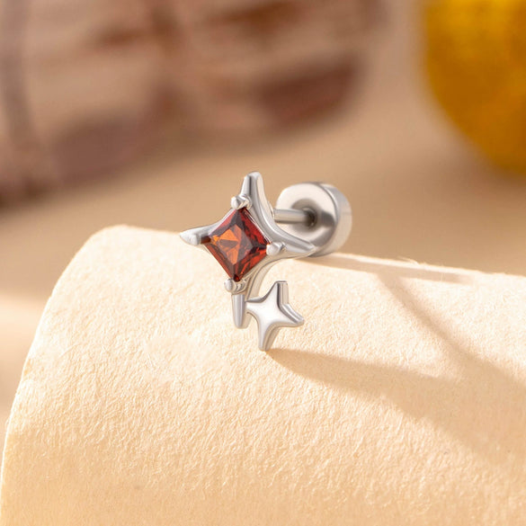 Metal Titanium Steel Double Head Screw Ear Bone Nail Star Earrings With Zirconia For Women