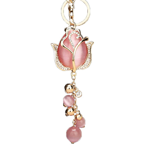 Metal Tulip Car Keychain And Bag Pendant For Female Cute Small Gift