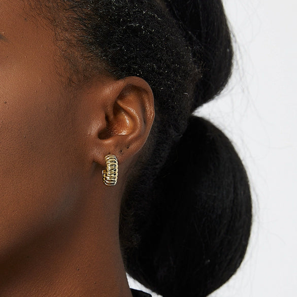 Metal Twill Twist Texture Horn Bag Earrings Copper Geometric Light Luxury Style