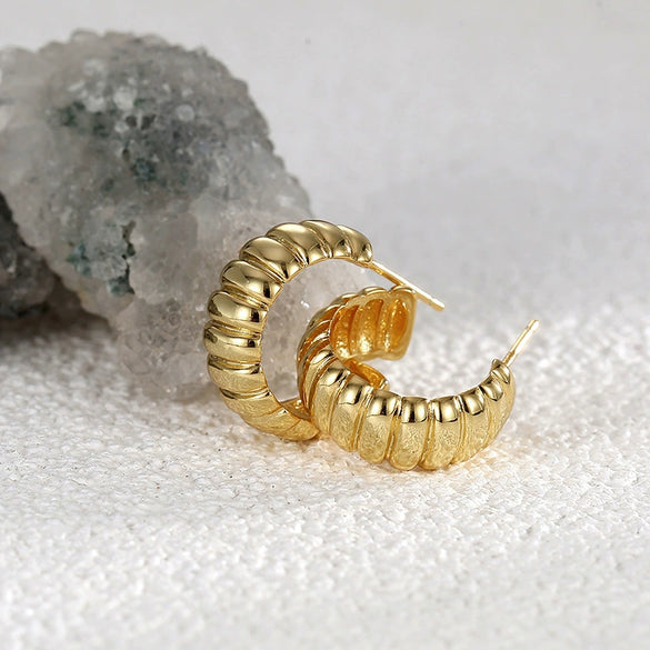 Metal Twill Twist Texture Horn Bag Earrings Copper Geometric Light Luxury Style