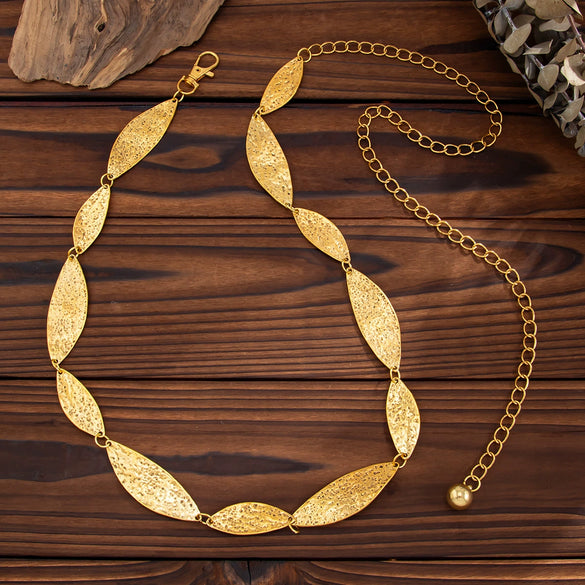 Metal Twisted Leaf Waist Chain For Women Fashionable Asymmetrical Water Ripple Geometric Body Chain Retro Style