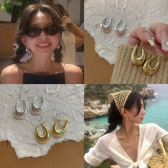 Metal Ushaped Women's Electroplated Earrings With Geometric Design