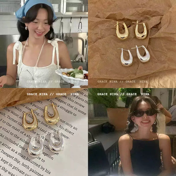 Metal Ushaped Women's Electroplated Earrings With Geometric Design