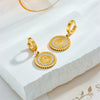 Metal Vintage Diamond Portrait Printing Round Pendant Titanium Steel Earrings With Electroplating And Geometric Design