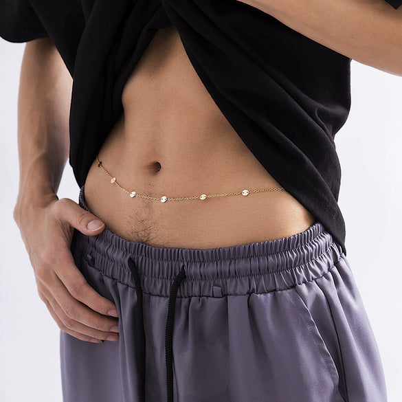 Metal Waist Chain Simple Hollow Sequin Punk Geometric Single Circle Stitching Men's Body Chain
