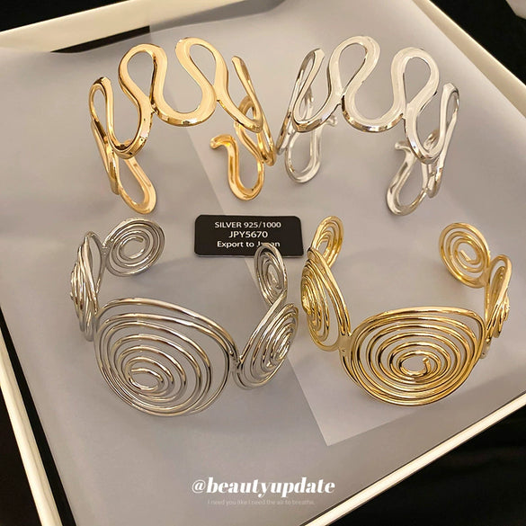 Metal Wave Bracelet With Geometric Design Electroplated For Wholesale High Sense Light Luxury Jewelry