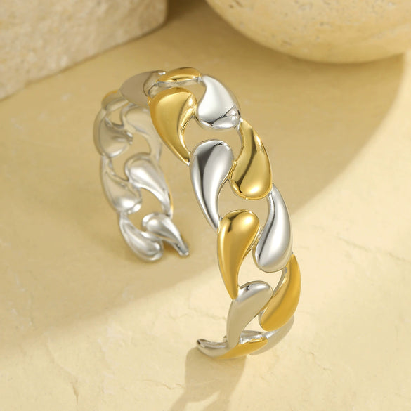 Metal Wide Version Exaggerated Punk Bracelet Stainless Steel Geometric Design Electroplated