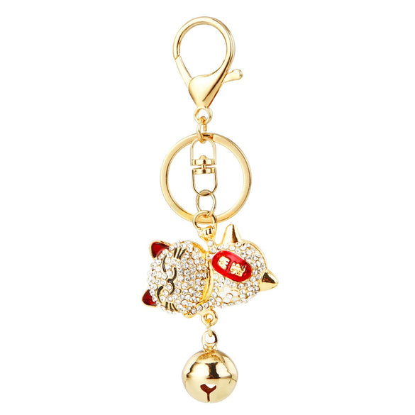 Metal Women's Cute Creative Bell Lucky Cat Car Keychain Bag Pendant