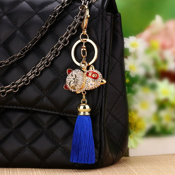 Metal Women's Cute Creative Bell Lucky Cat Car Keychain Bag Pendant