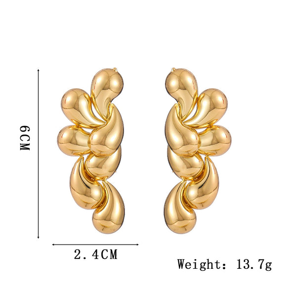 Metal Women's Earrings Fashion Modern Style Water Drops Shape Stitching Flower Gold Plated